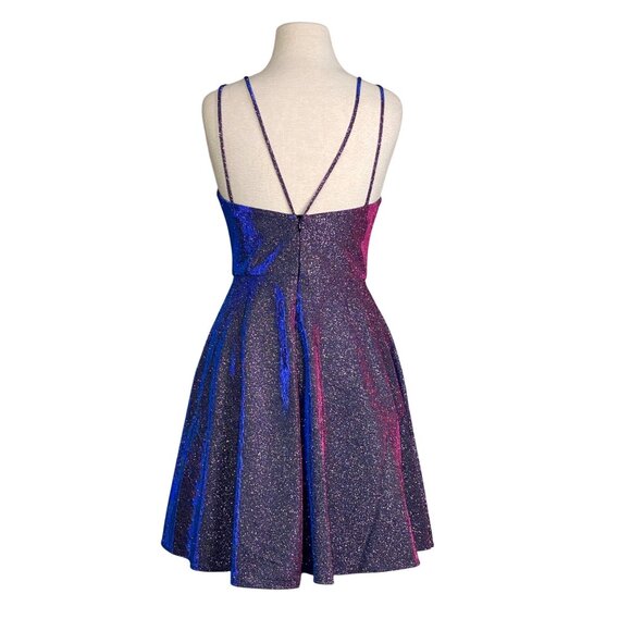 Xscape Purple Blue Glittery Multichrome V-Neck Fit & Flare Mini Dress Sz 4 NEW - Picture 4 of 11